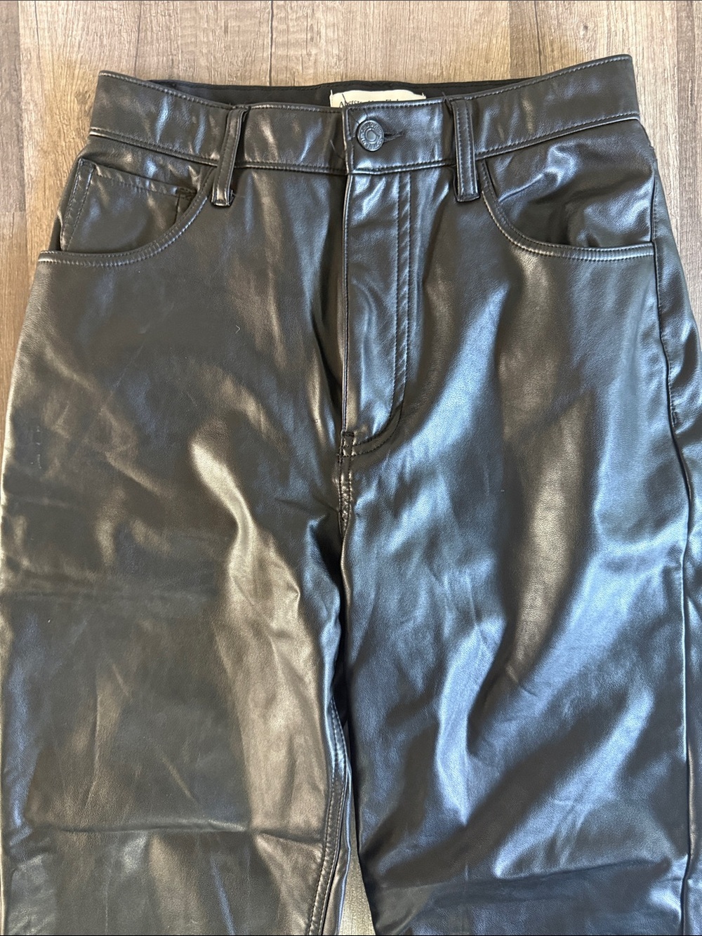 Abercrombie & Fitch Pants Black Curve Love Vegan Leather Ankle Straight Size 27 - Picture 6 of 11